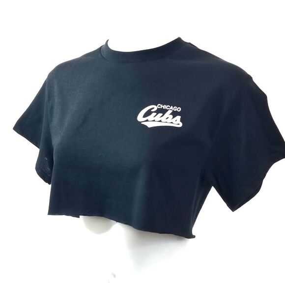 Chicago Cubs Double Script Retro Logo MLB "Cropped" Crop Top Baseball Jersey Tee - Picture 3 of 6